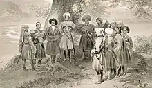 Image 13Meeting of Circassian Princes in the Valley of the Sochi River by Gregory Gagarin (1841). The print depicts several influential Abkhaz noblemen who played an active role in the politics of Abkhazia and in the regional conflicts (from History of Abkhazia)