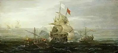 A French Ship and Barbary Pirates by Aert Anthonisz, c. 1615