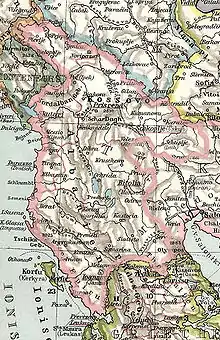 The map of Albanian Vilayet as proposed by the League of Prizren for full autonomy.