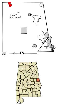 Location of Abanda in Chambers County, Alabama.
