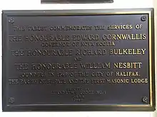 Edward Cornwallis, Richard Bulkeley, William Nesbitt Plaque