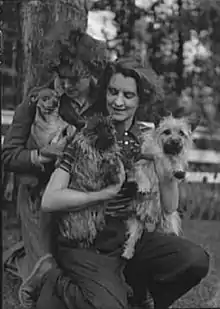 Eva Le Gallienne and unidentified woman (Marion?), with dogs (1937)