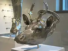 The Stag's Head Rhyton dating to 400 BCE, the largest so far known of recent examples, recently surrendered and worth $3.5 million, originally rediscovered in the 20th century after rampant looting in Milas, Turkey