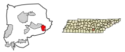 Location of Palmer in Grundy County, Tennessee.