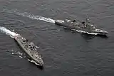 INS Chennai (D65) with JS Ikazuchi (DD-107) during JIMEX 2020.