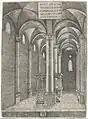 The double-naved interior with bimah between columns, 1519
