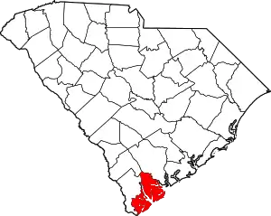 Map of South Carolina highlighting Beaufort County