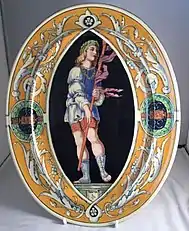 Minton tin-glazed Majolica oval plate, painting by Kirkby, after Triumphs of Caesar (Mantegna). Almost identical example in V&A.