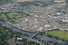 The North Inch is on the right in this aerial view of the city
