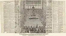 A black and white sketch of a session of the Long Parliament