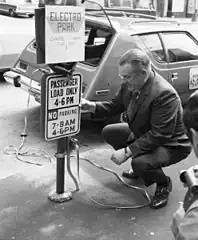 Charging station with NEMA connector for electric AMC Gremlin used by Seattle City Light in 1973