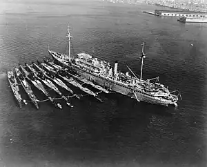 Seven V-boats with submarine tender Holland.