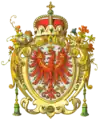 The coat of arms of the County of Tyrol in a botanically adorned console, Hugo Gerard Ströhl, 1890